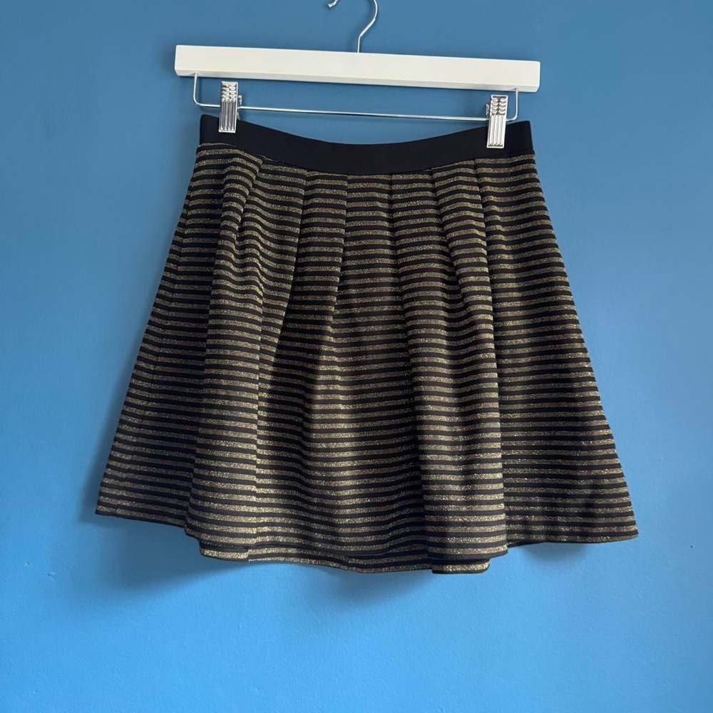 Gold Black Sparkly Skirt Women's Size 6 French Connection Pleated Preppy NYE